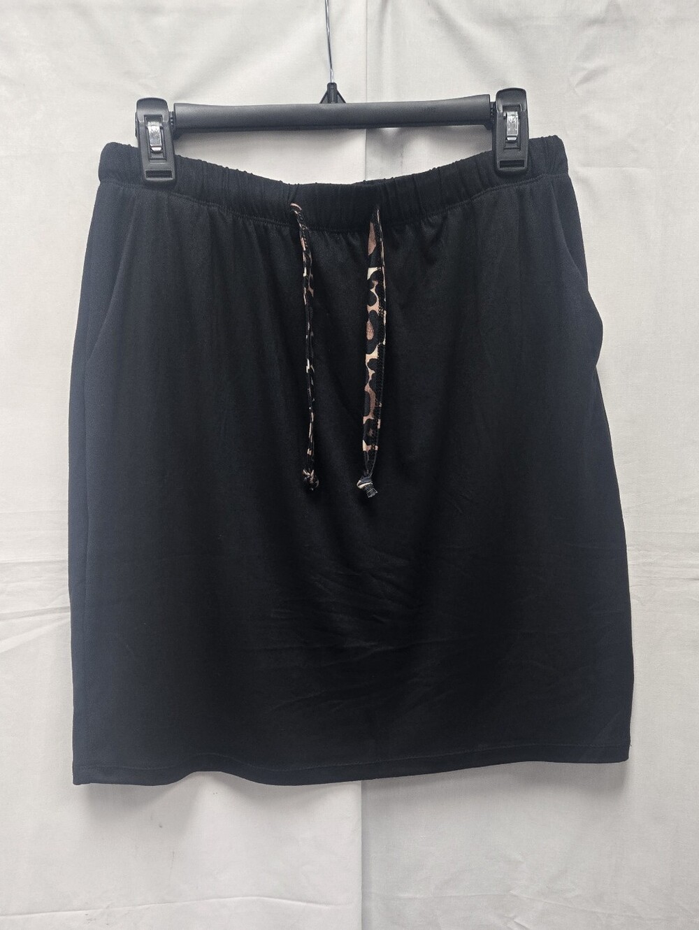 Coco + Carmen Black Mini Skirt with Leopard Drawstring